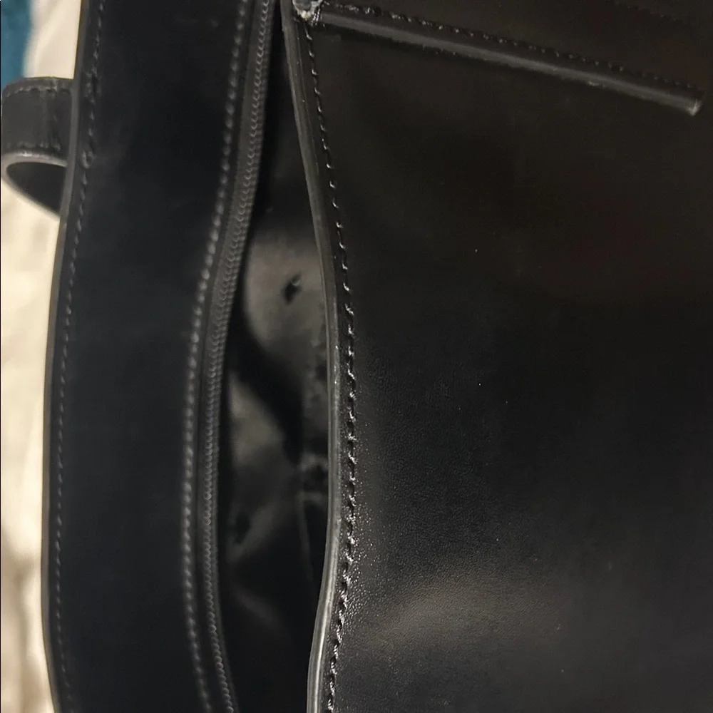 kate spade Black Leather Shoulder Tote with Gold Logo
